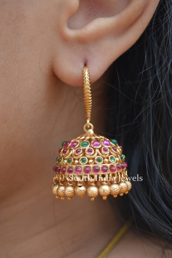 Real Kemp Stones Jhumkas - South India Jewels
