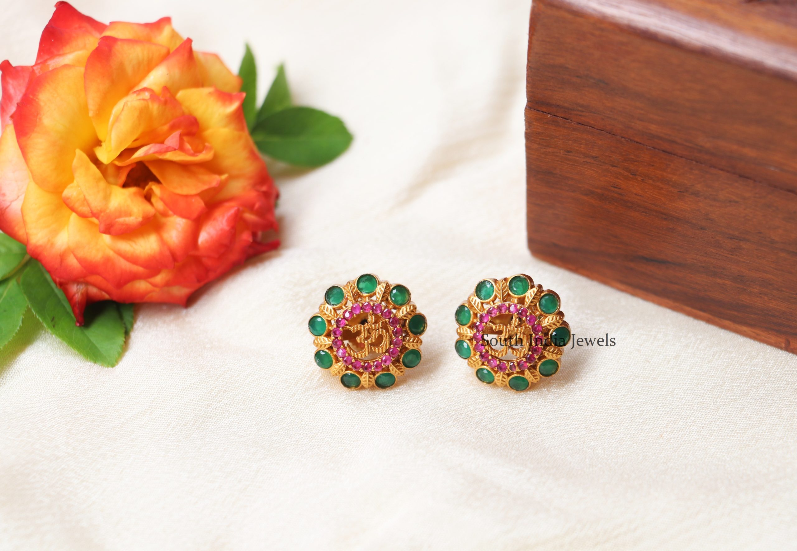 Ruby Emerald Om Design Earrings