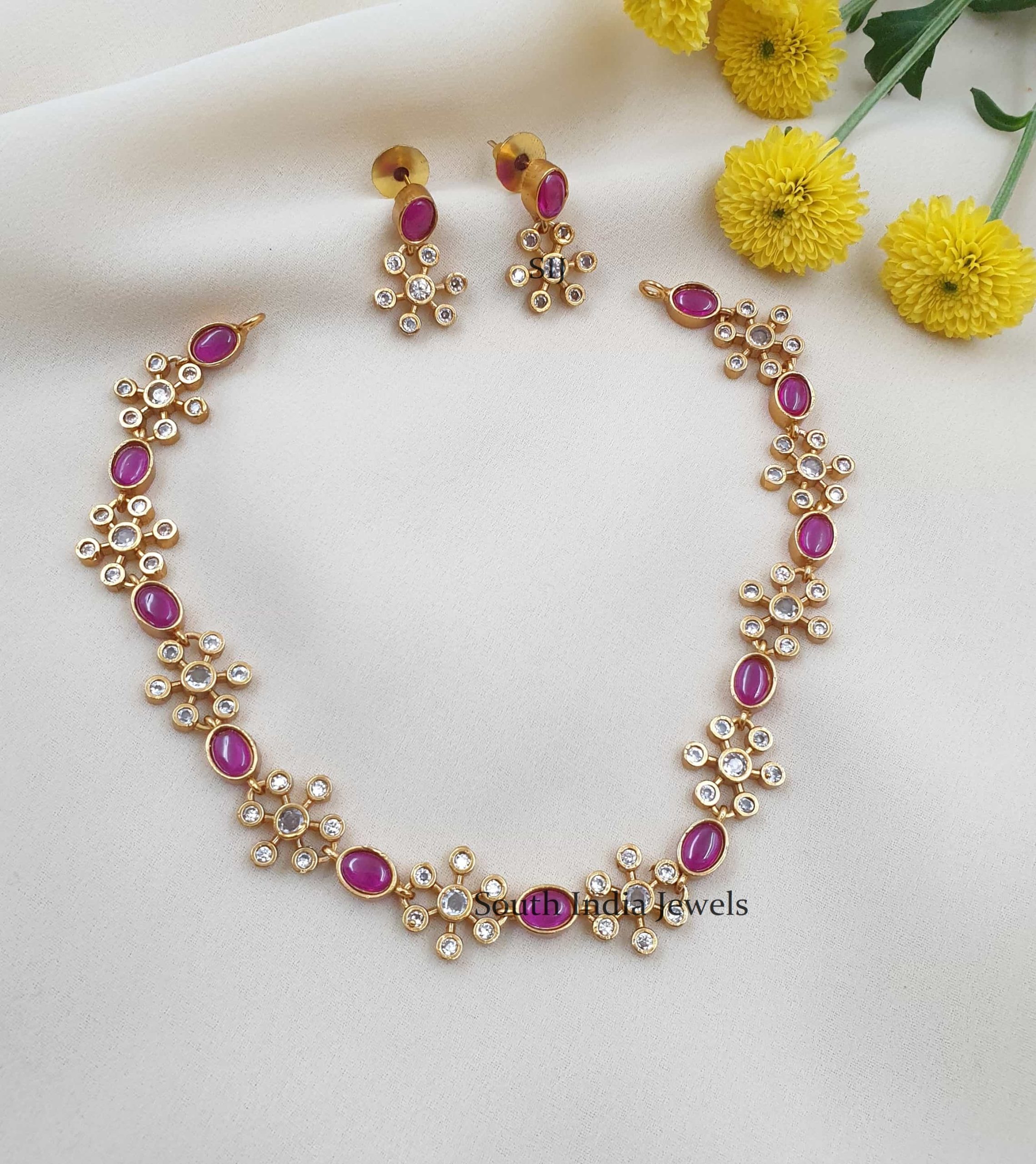 Ruby Stones Floral Design Necklace