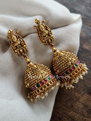 Traditional Lakshmi design jhumkas.