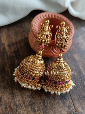 Traditional Lakshmi design jhumkas.