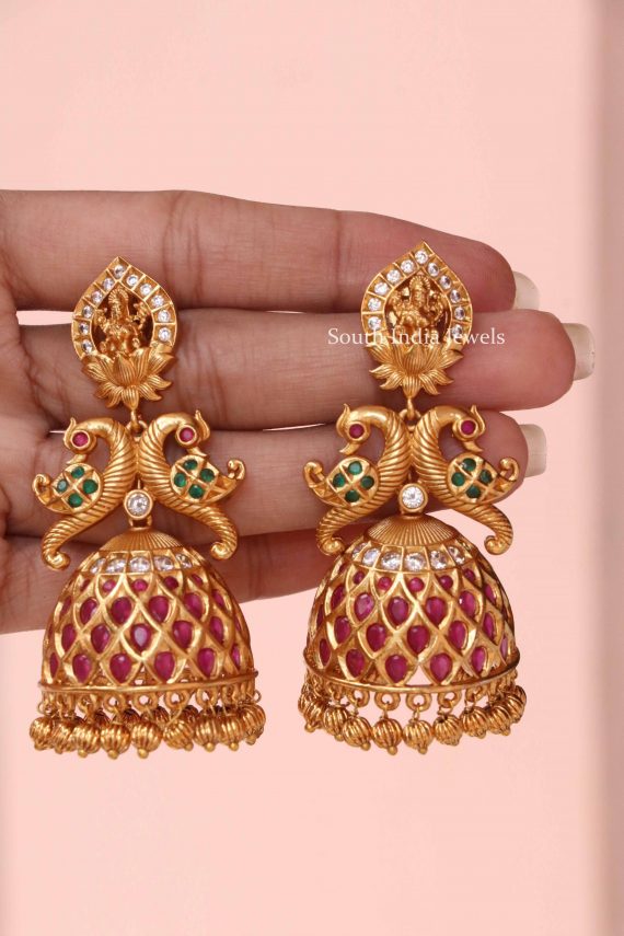 Traditional Peacock Lakshmi Jhumkas - South India Jewels