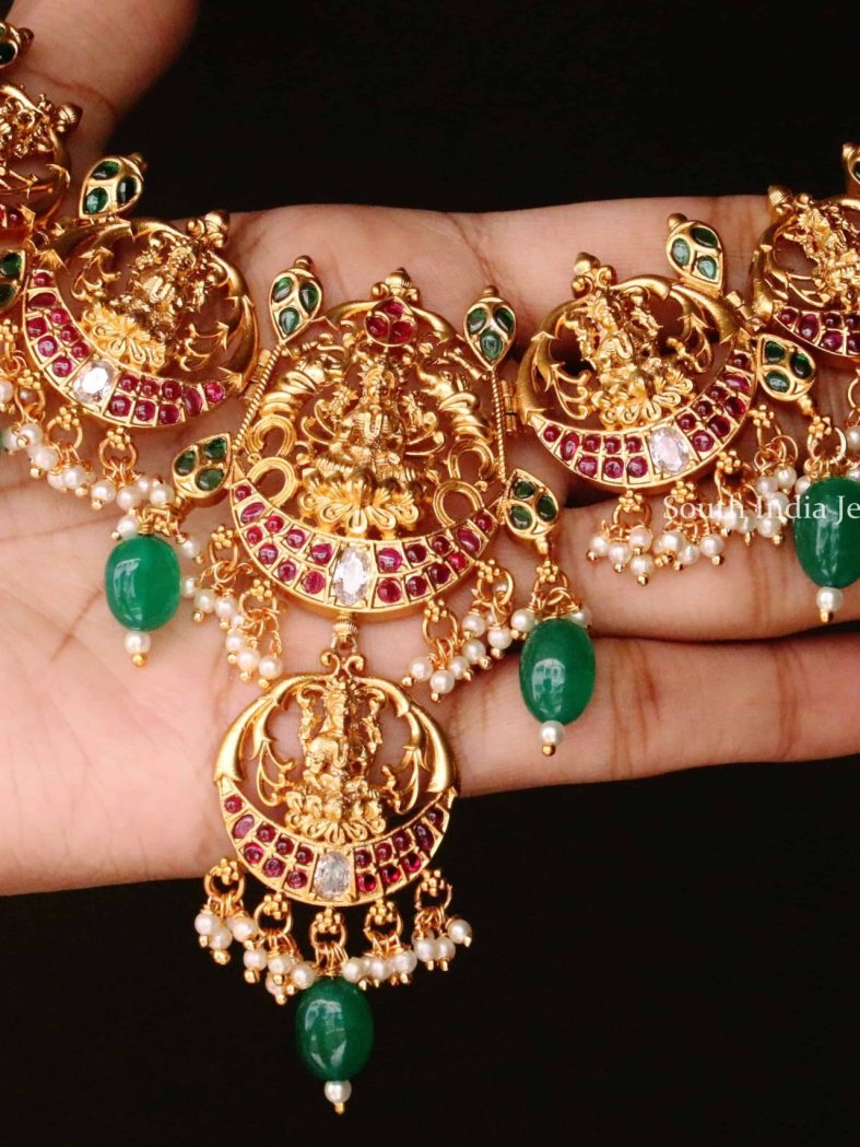 Trendy Lakshmi Emerald Design Necklace