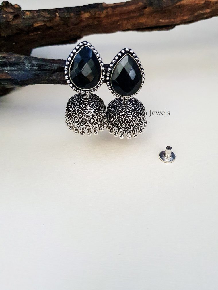 Beautiful Oxidised Stone Jhumkas