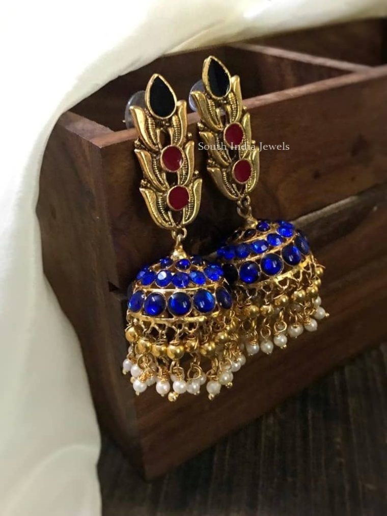 Double Layer Blue Pearl Jhumkas
