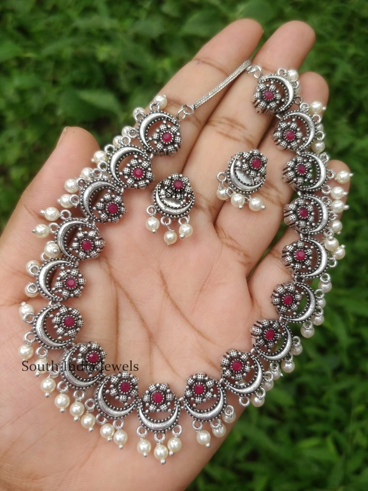 German Silver Pink Necklace (2)