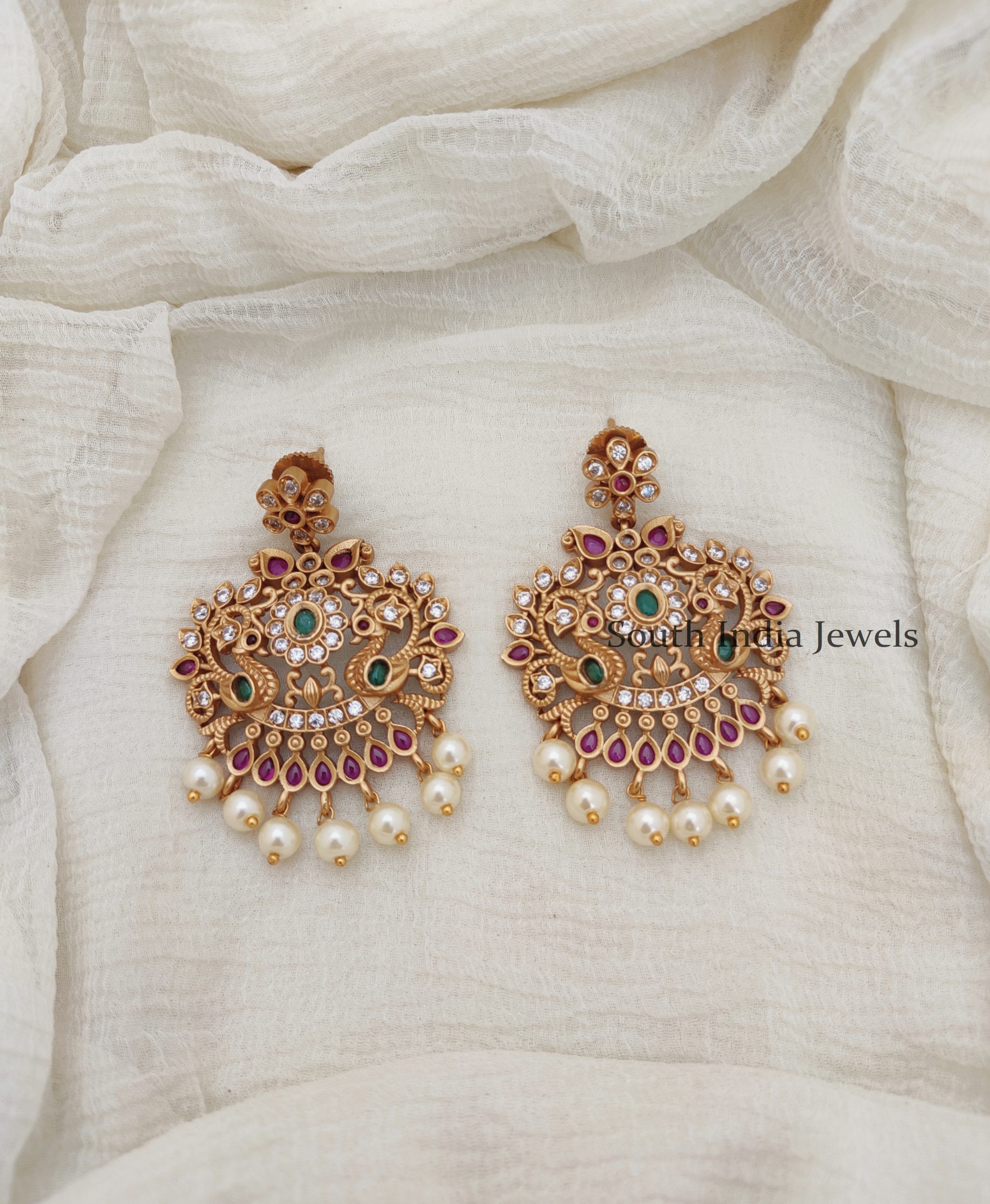 Chandbali Peacock Design Earring - South India Jewels