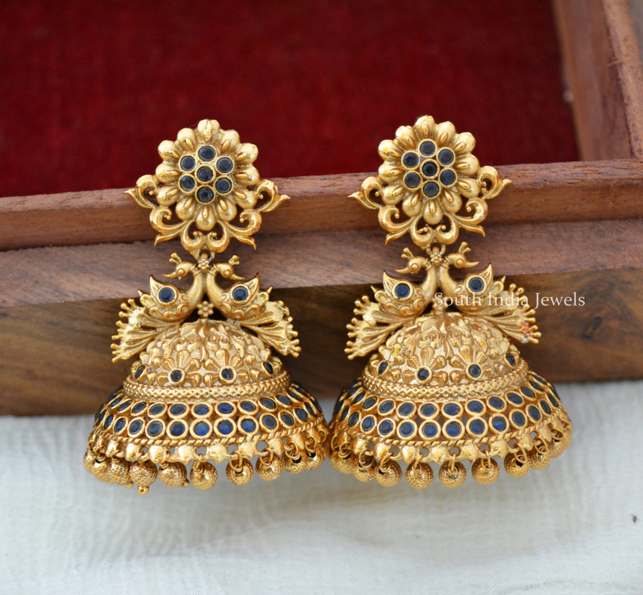 Dark Blue Traditional South Jhumkas - South India Jewels