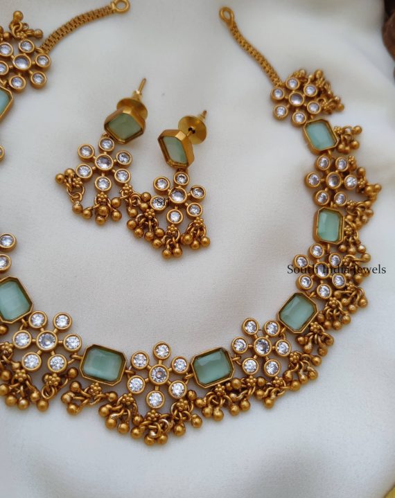 Green Gold Bead AD Necklace