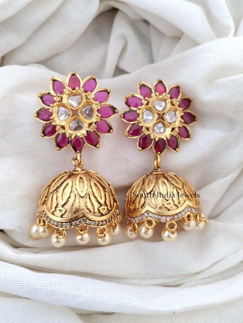 Kemp Stones Floral Jhumkas