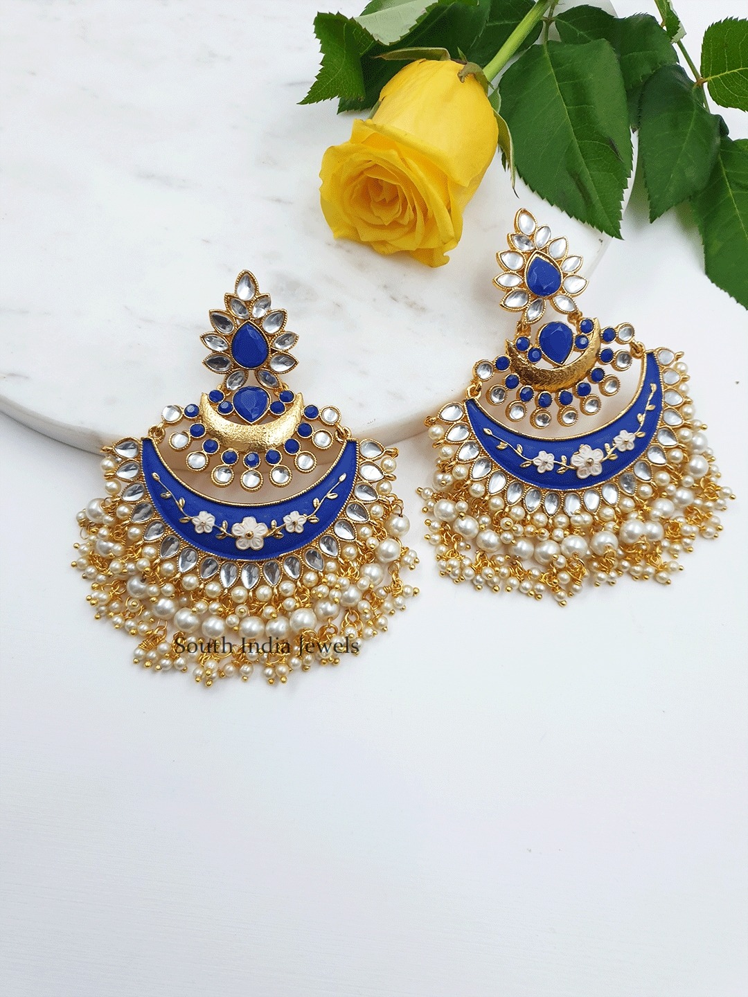 Pretty Meenakari Chandbali Earrings - South India Jewels