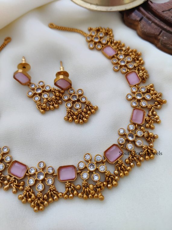 Pretty Pink Gold Beads Necklace