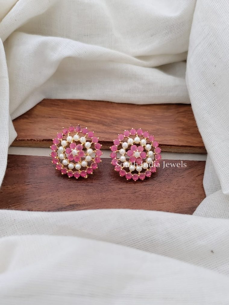 Pretty Ruby Pearls Earrings