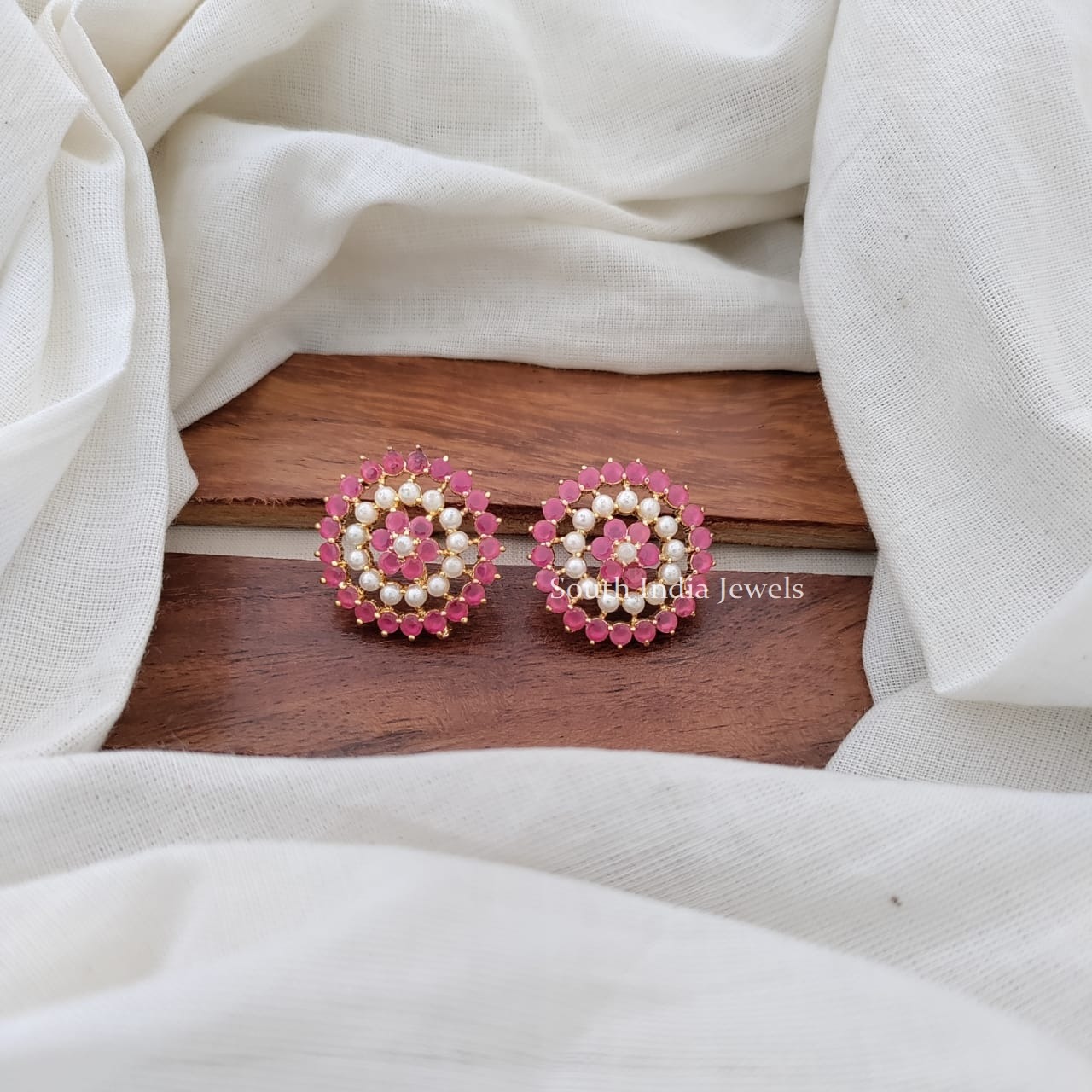 Pretty Ruby Pearls Earrings