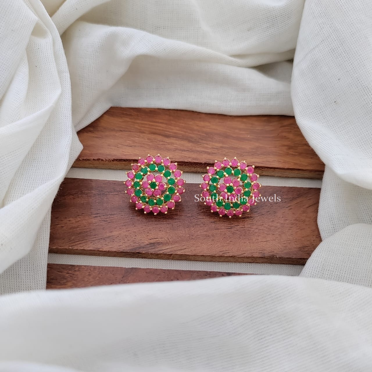 Ruby Emerald Floral Earrings