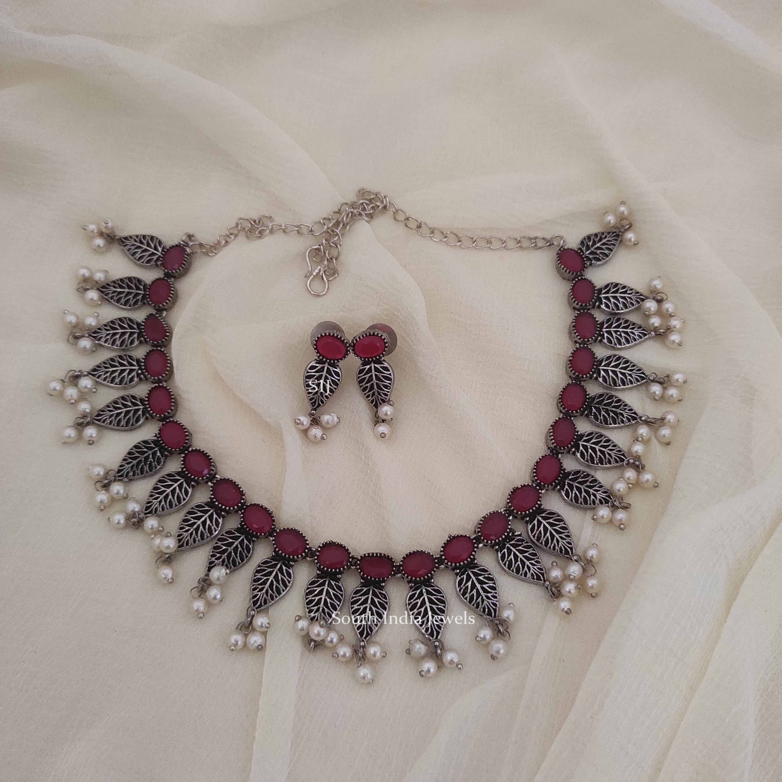 Ruby Guttapusalu German Silver Necklace
