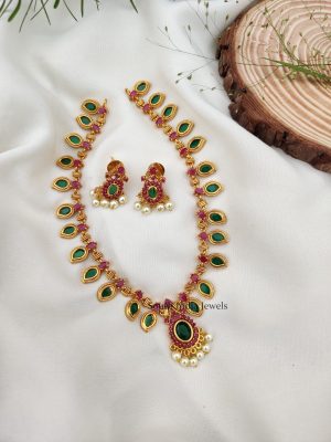 Ruby And Green Mango Design Necklace