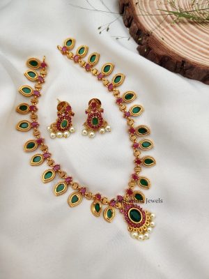 Ruby And Green Mango Design Necklace