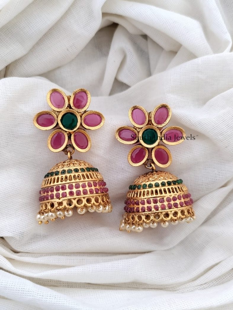 Gold Finish Floral Design Jhumkas