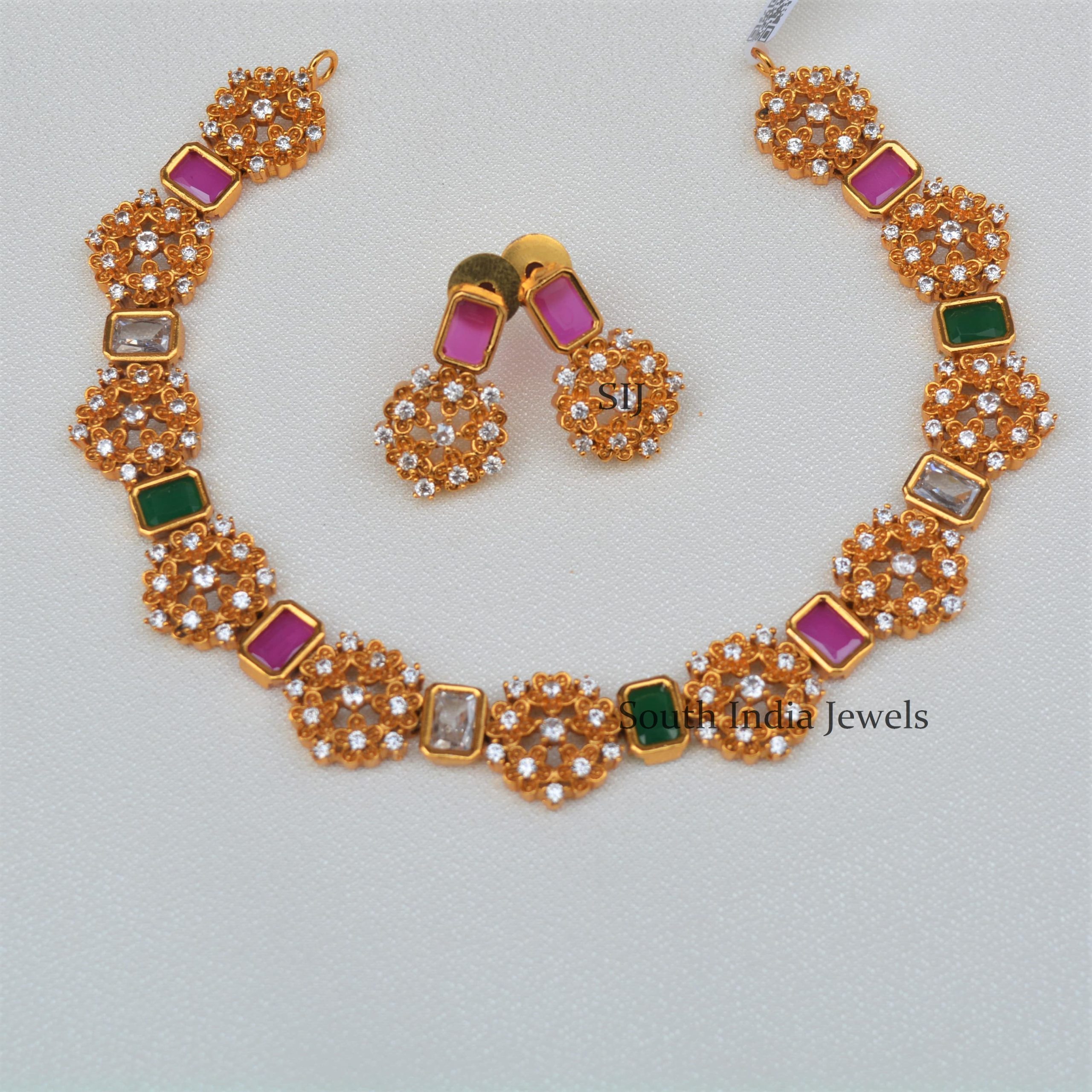 Stunning Floral Design Multi Color Necklace