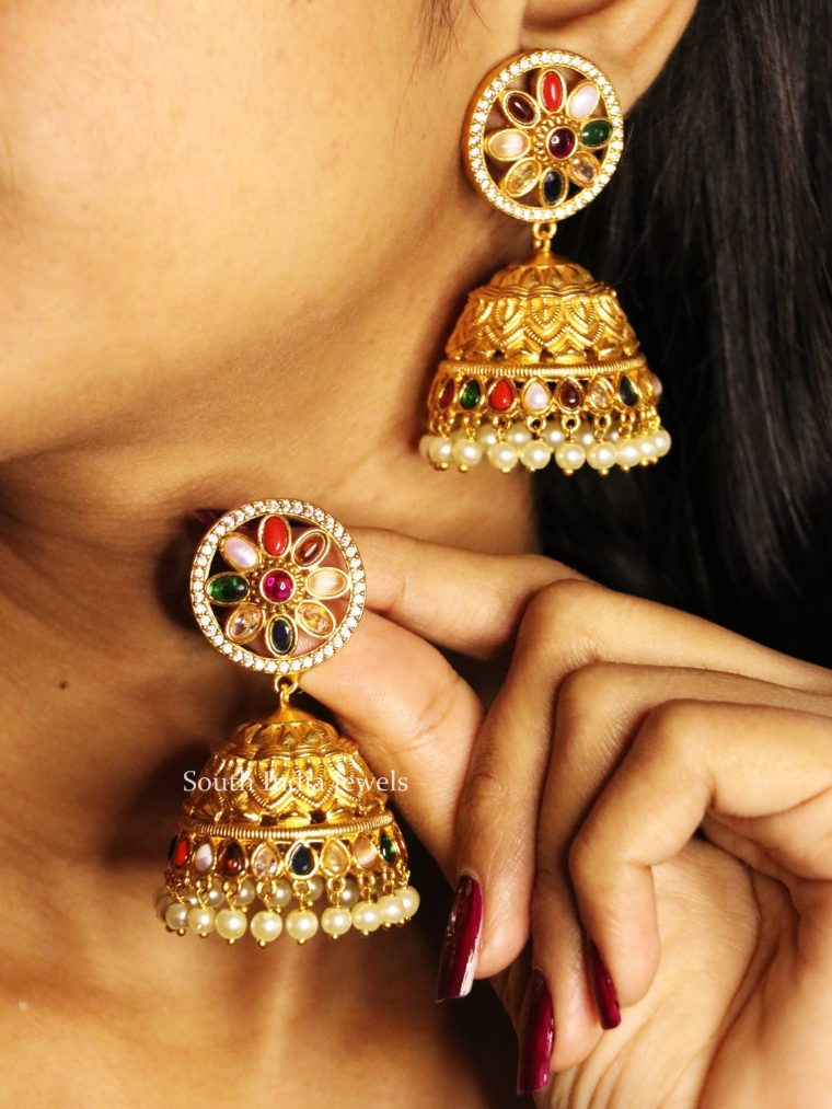 Stunning Multi Stones Jhumkas