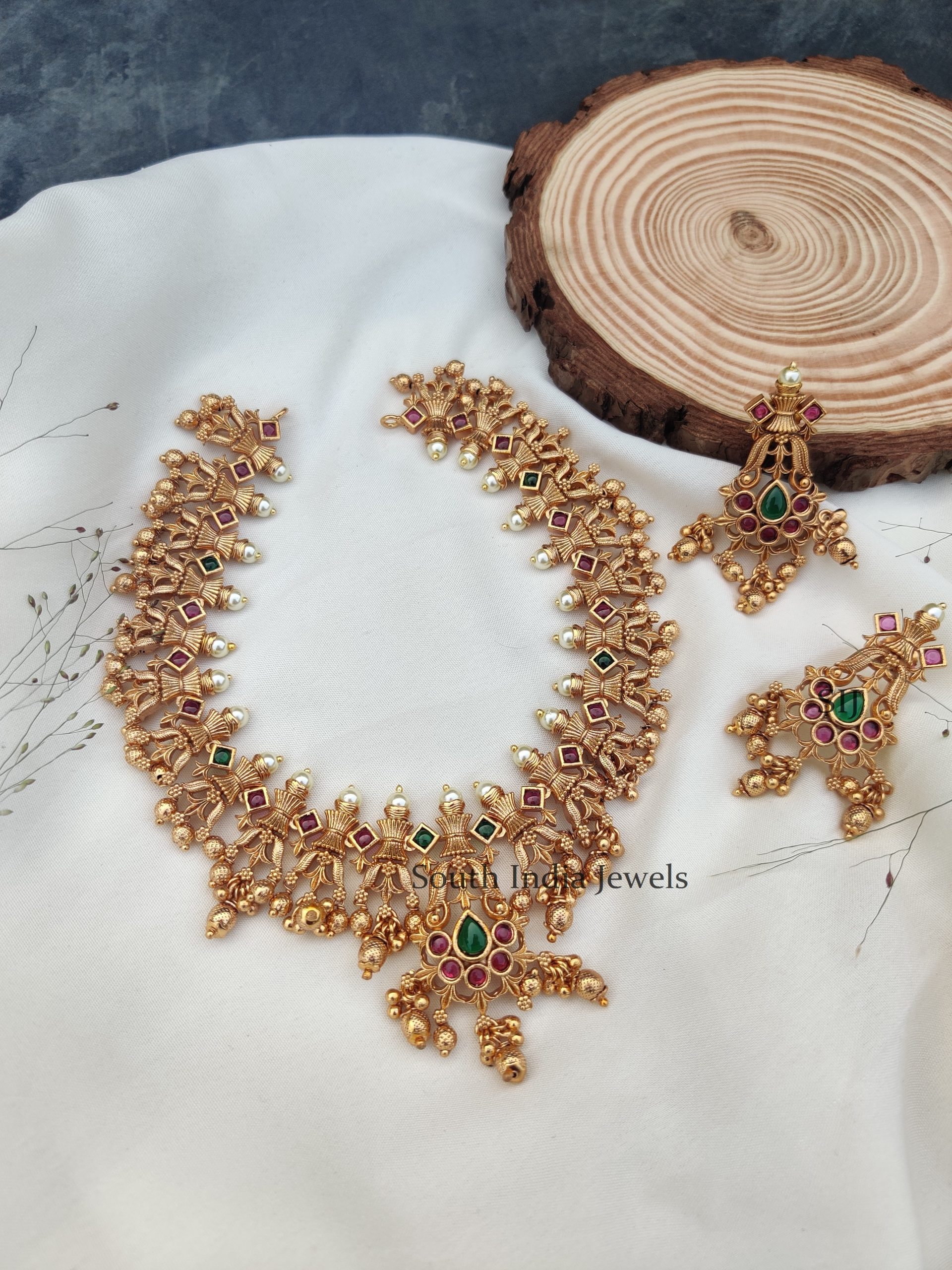 Uncut Necklace Jewellery c| Beaded Necklace - South India Jewels