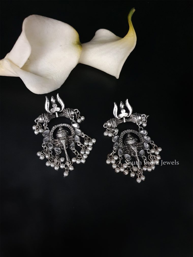 Temple Style Oxidised Trishul Earrings