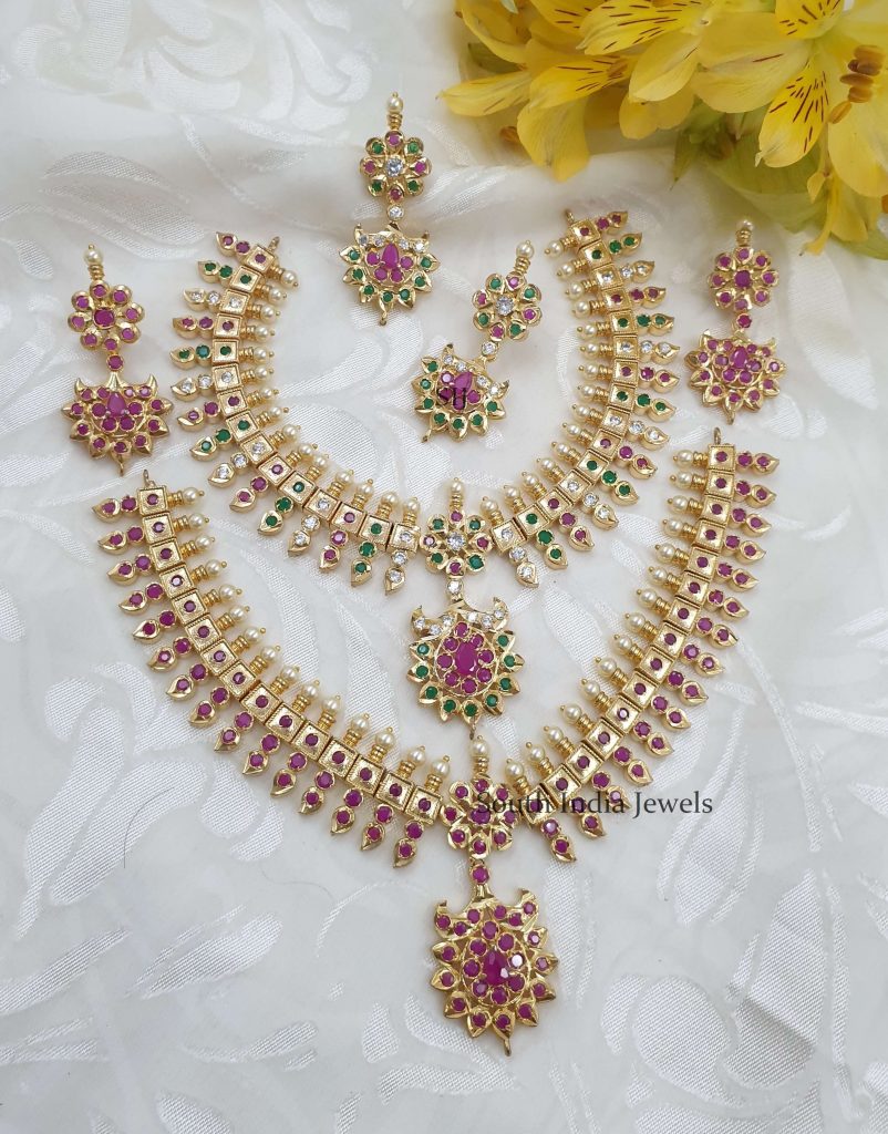 Traditional Multi Stone Design Necklace - South India Jewels