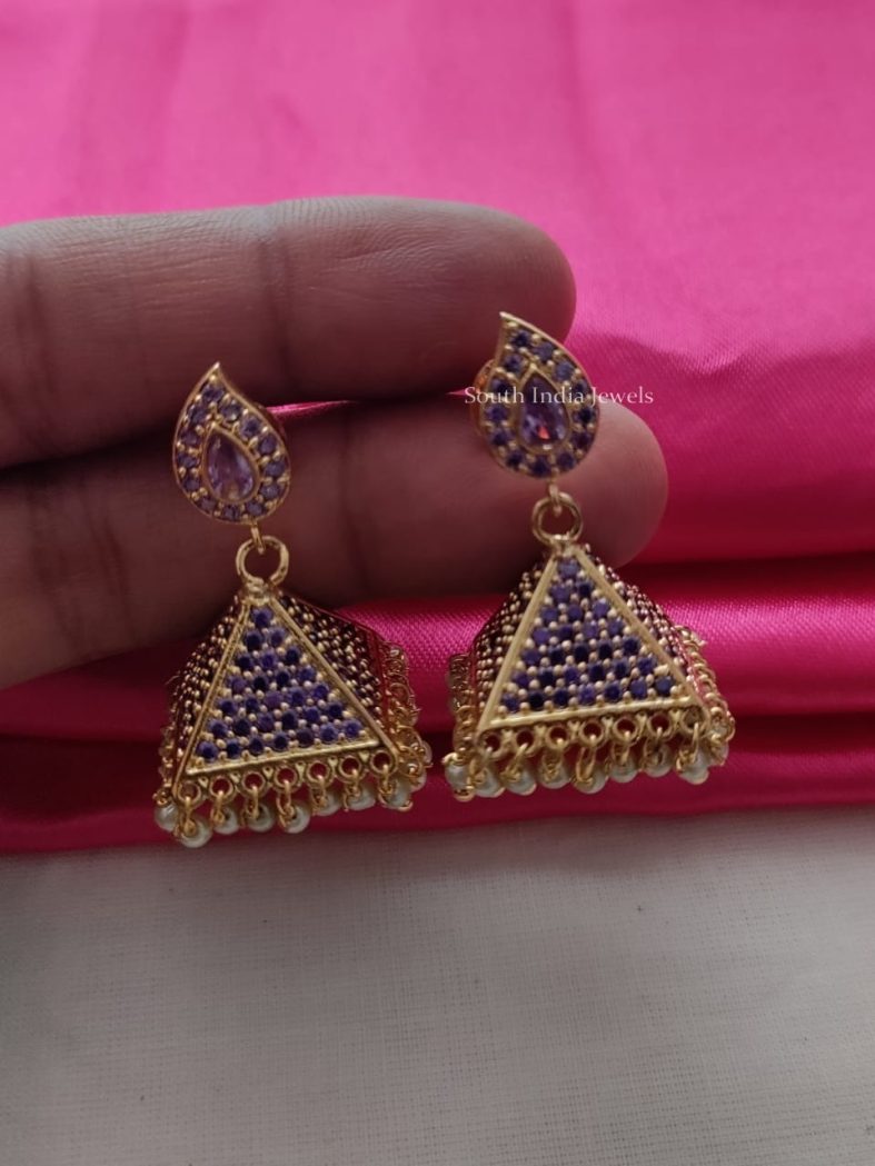 Amethyst Stone Pyramid Design Jhumkas