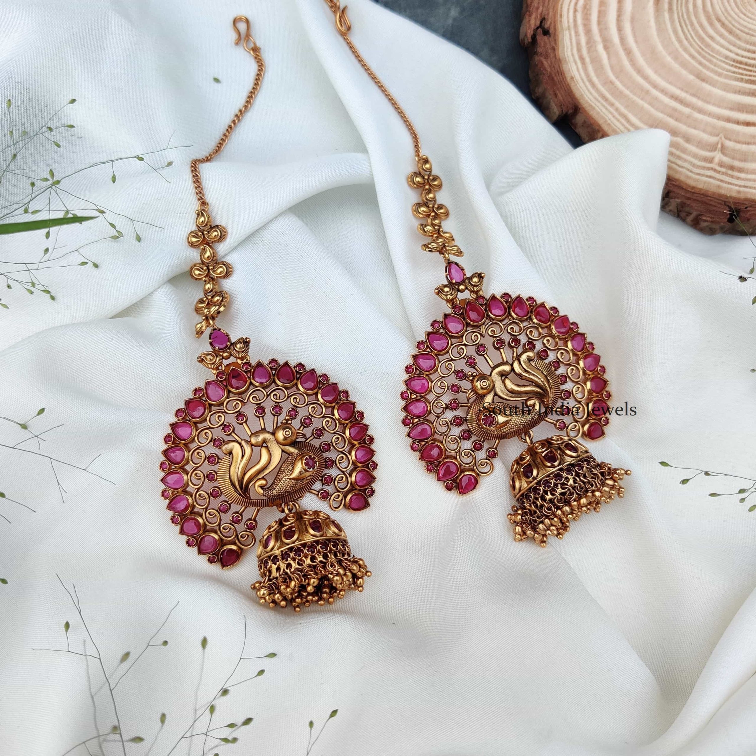 Rose Gold Bridal Necklace - Beautiful Peacock Designer Jhumkas