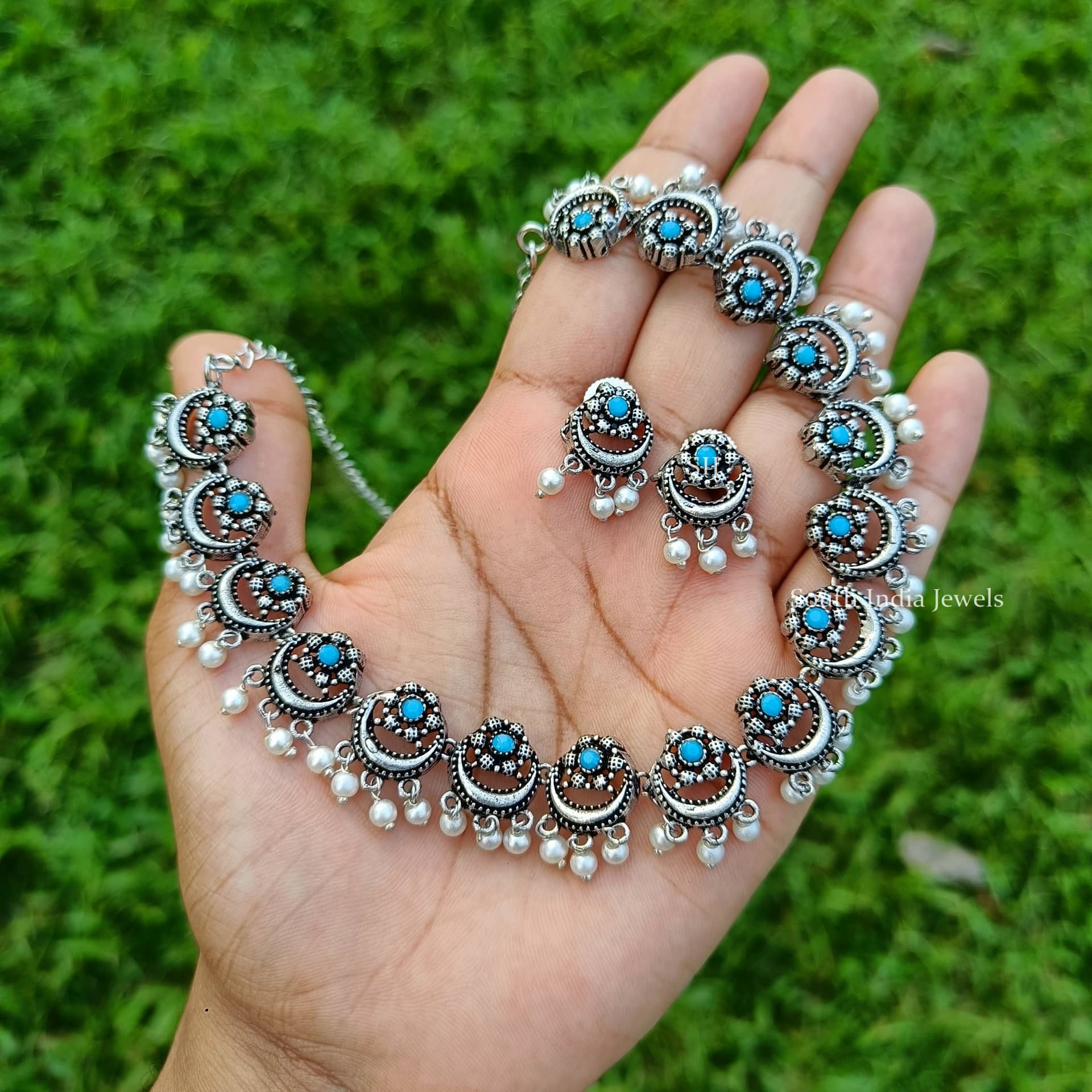 Blue Stones German Silver Necklace
