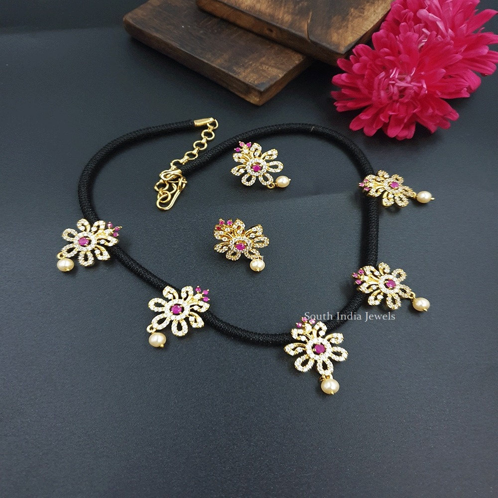 Silk Thread Choker Necklace In Black and red with Silk Thread Jhumkas!!!! |  Sowjy - The Online Jewelry Store