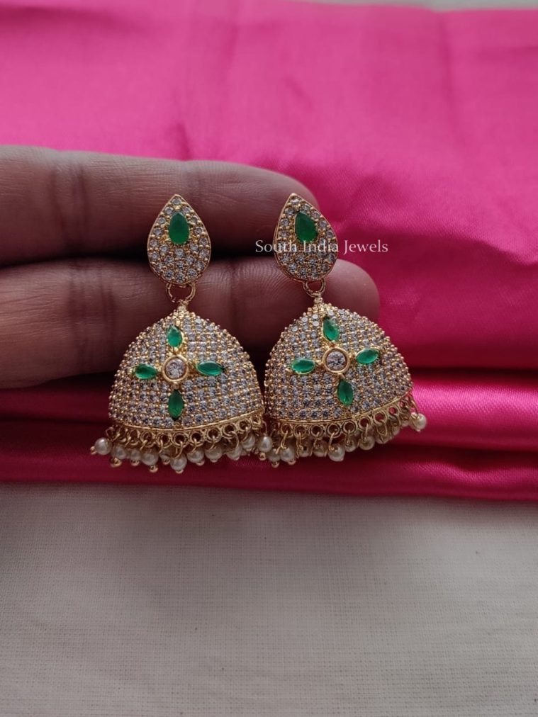 Imitation Tear Drop Design CZ Stones Jhumkas