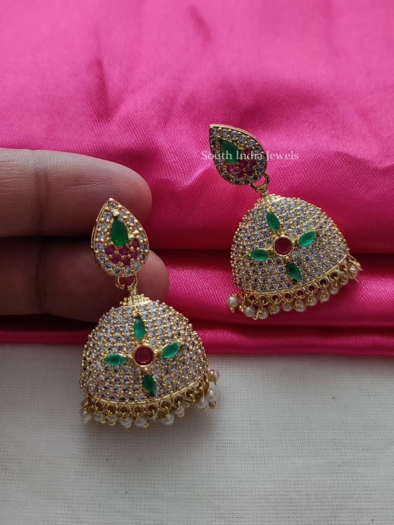 Tear Drop Design CZ Stone Jhumkas