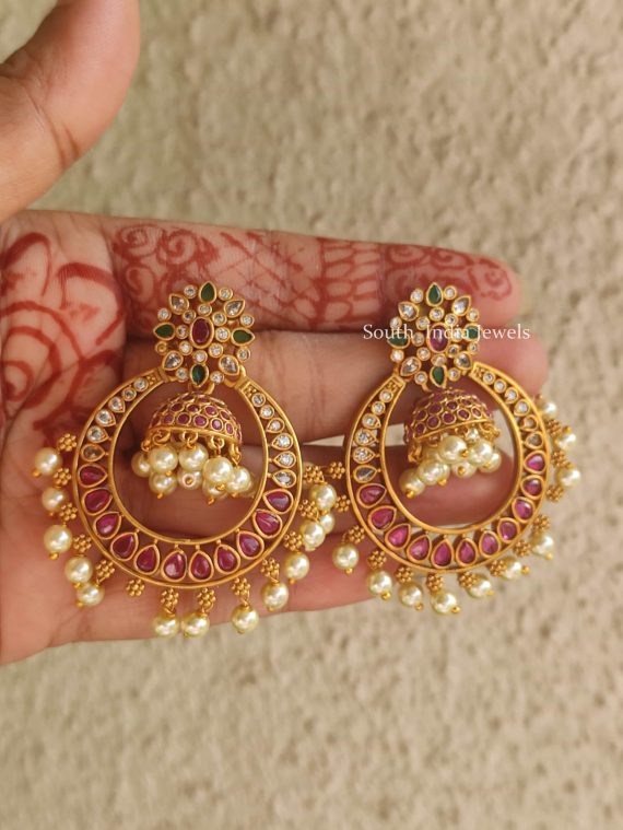 Pretty chandbali earrings with pearl hangings. Earring Length-2 inches.