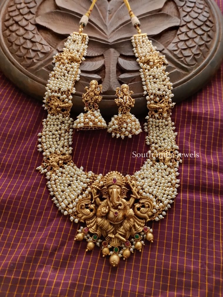 Elegant Pearl Cluster Ganesh Haram
