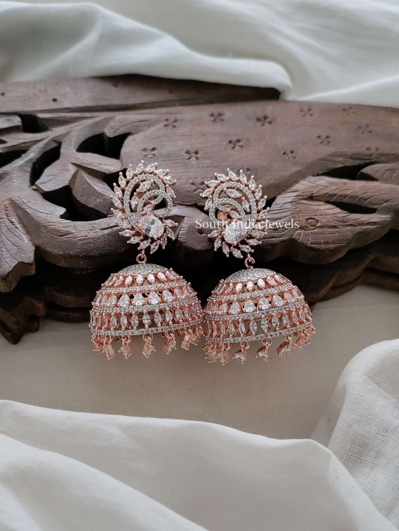 Floral Design CZ Stones Jhumkas