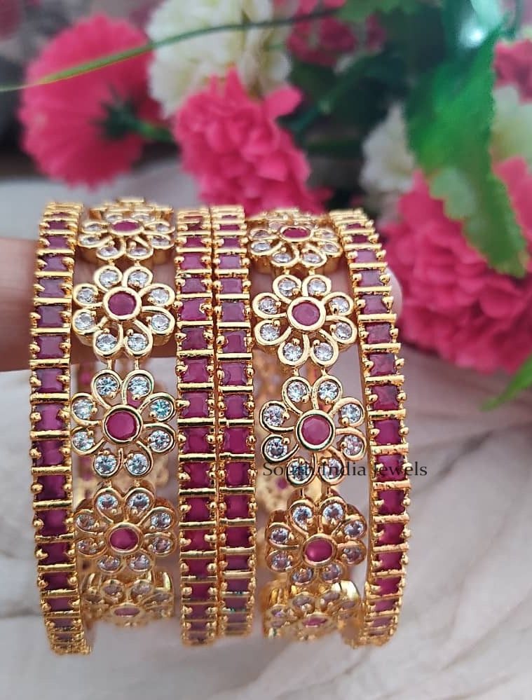 Floral Design Stones Bangles