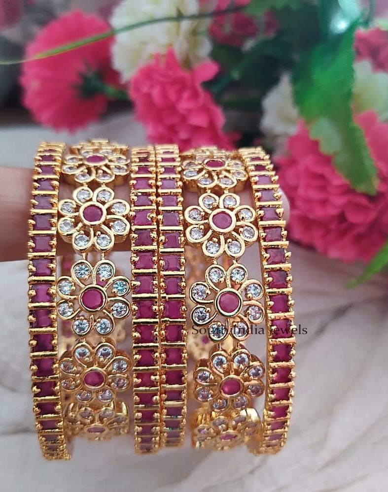 Floral Design Stones Bangles