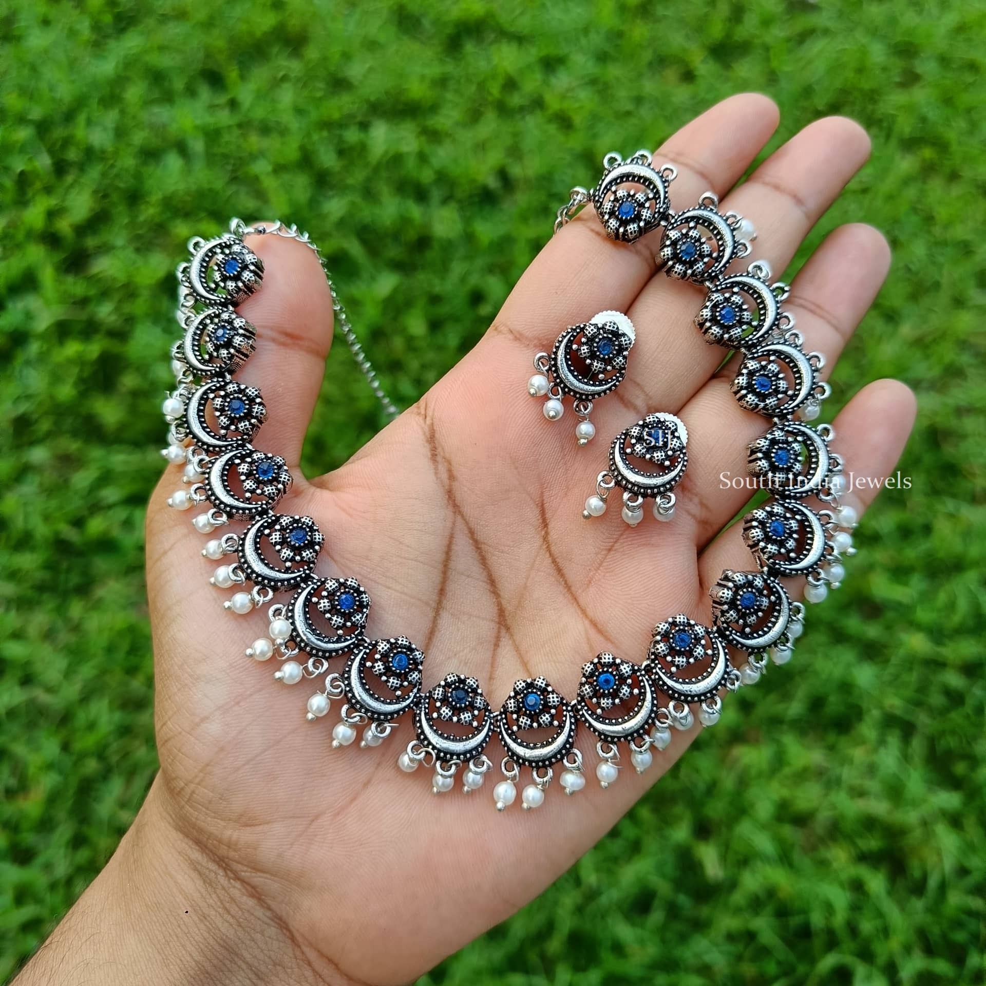 German Silver Blue Necklace