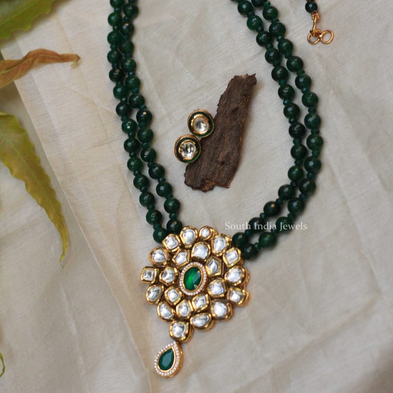 Green Beads Kundan Necklace-- South India Jewels Online Stores