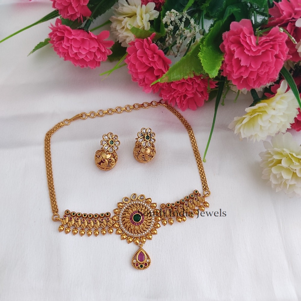 Floral Matte Choker Necklace Online - South India Jewels