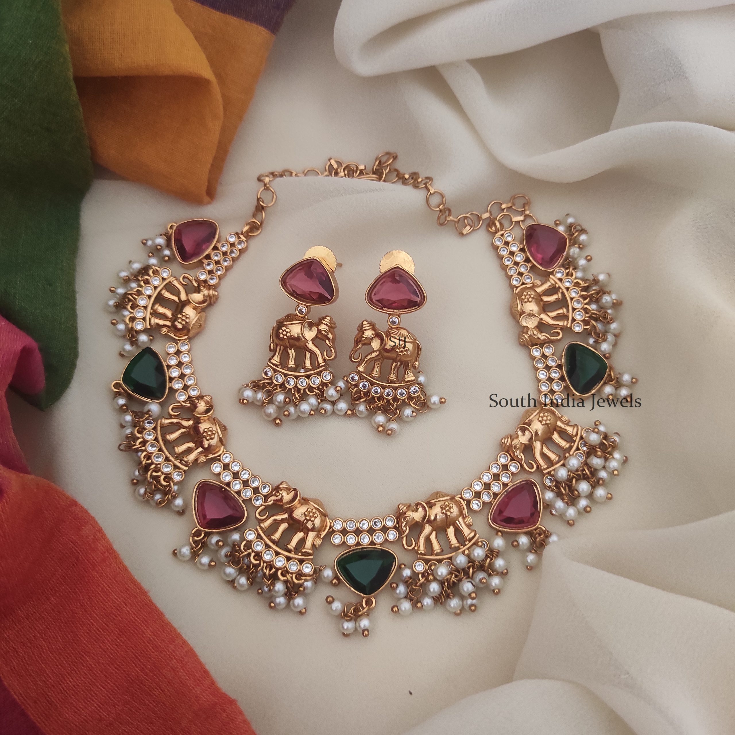 Elephant Design Necklace - South India Jewels