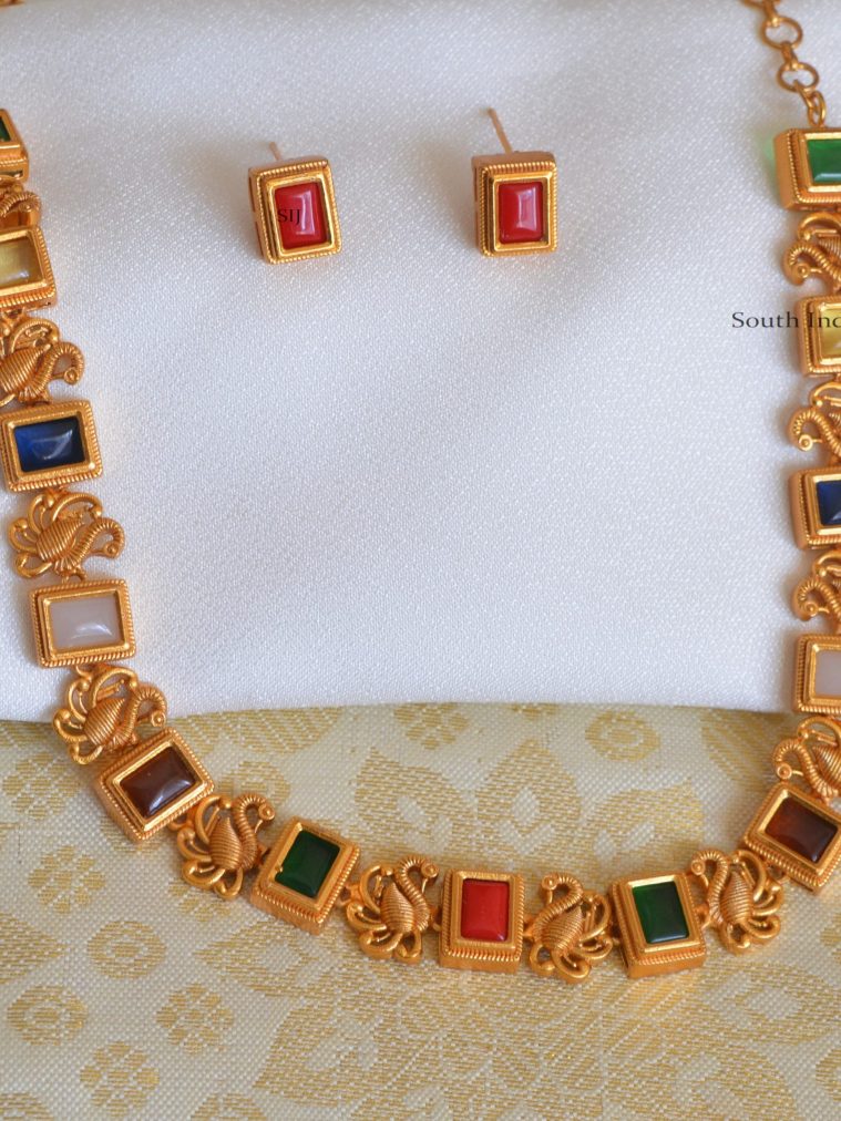 Matte Finish Navaratna Necklace