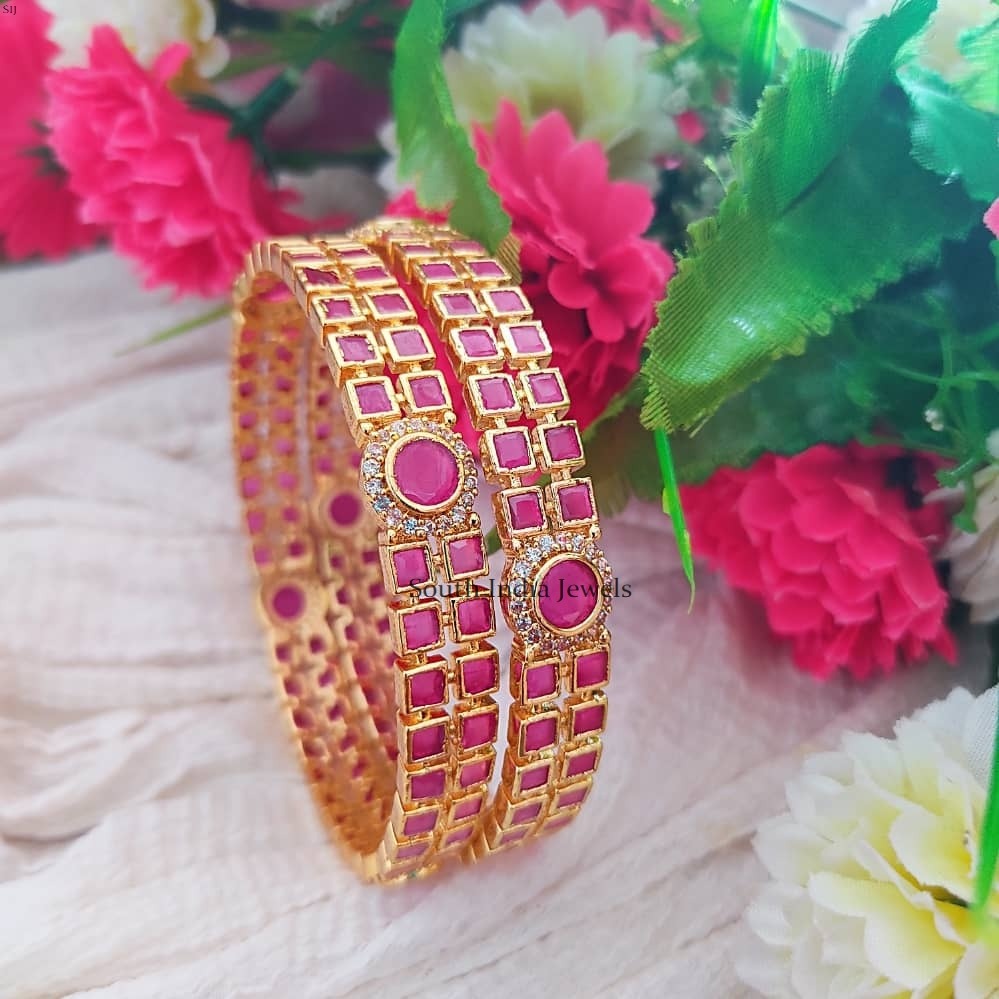 Matte Gold Pink and Green Kemp stone South Indian Bangles | Premium Quality  matte bangles set | Pink matte bangles | Traditional Bangles