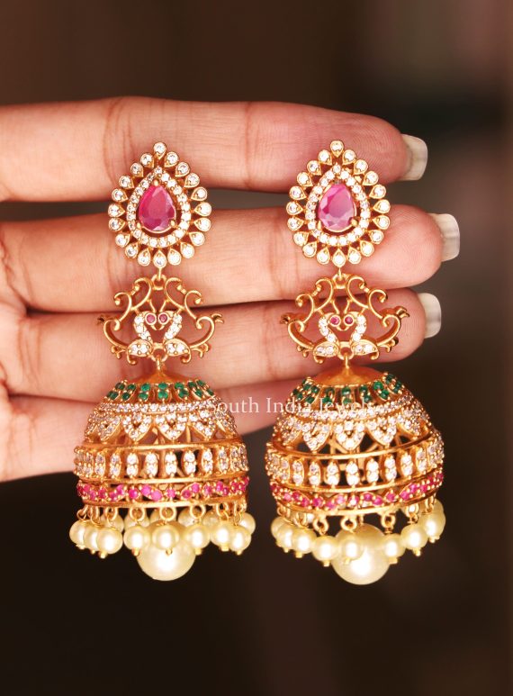 Multicolor Stones Pearls Jhumkas