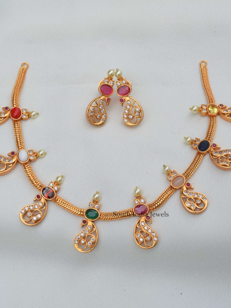 Peacock Navarathna Stones Necklace