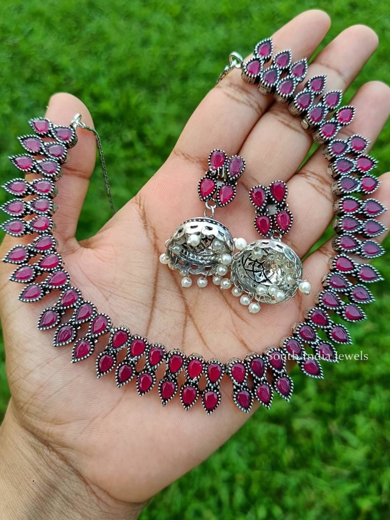 Pink German Silver Necklace