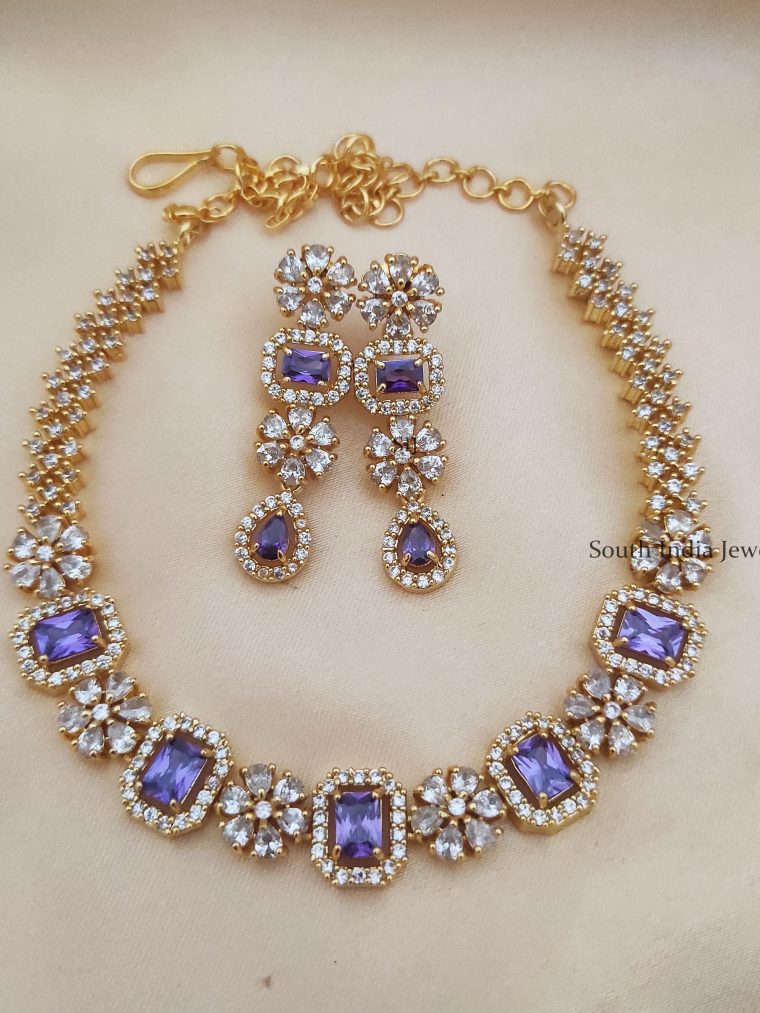 Purple White CZ Necklace