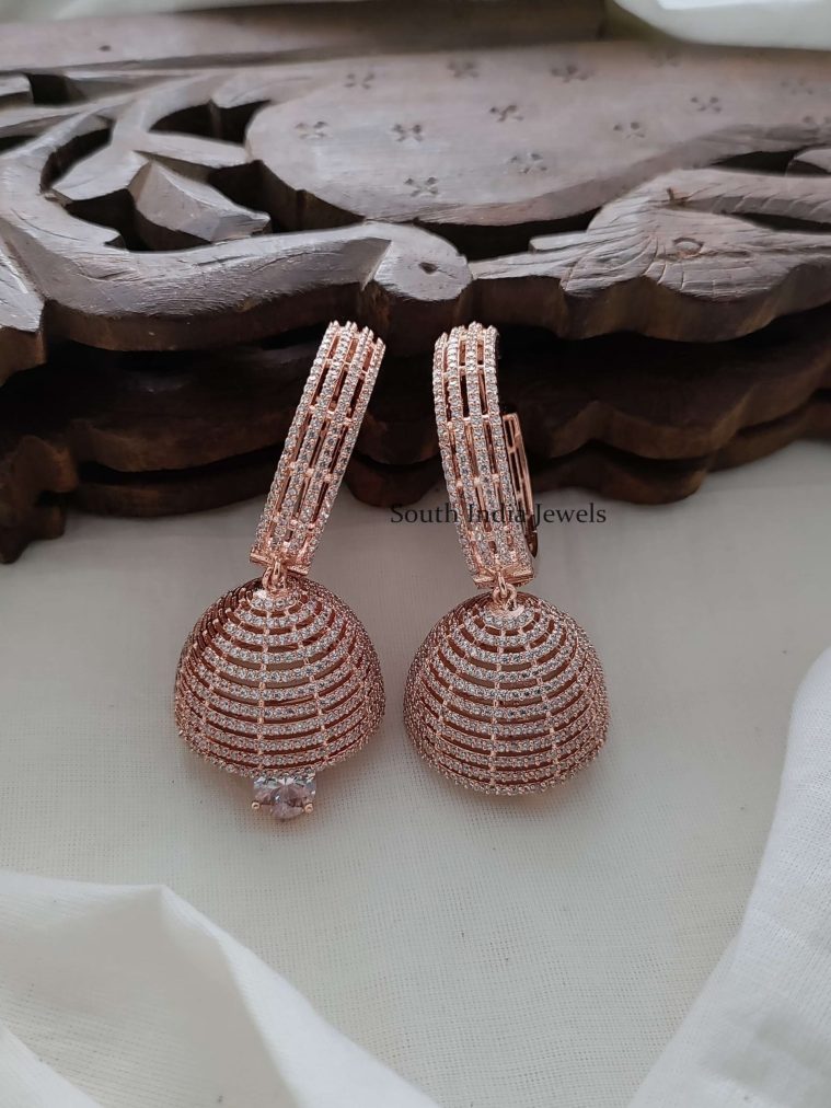 Rose Gold CZ Stones Jhumkas